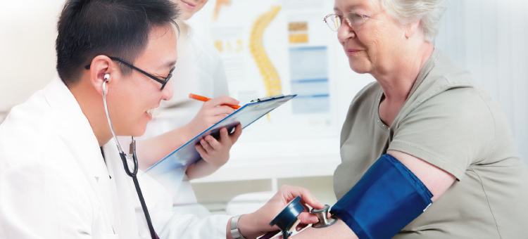 A doctor using advanced technology for a health check-up